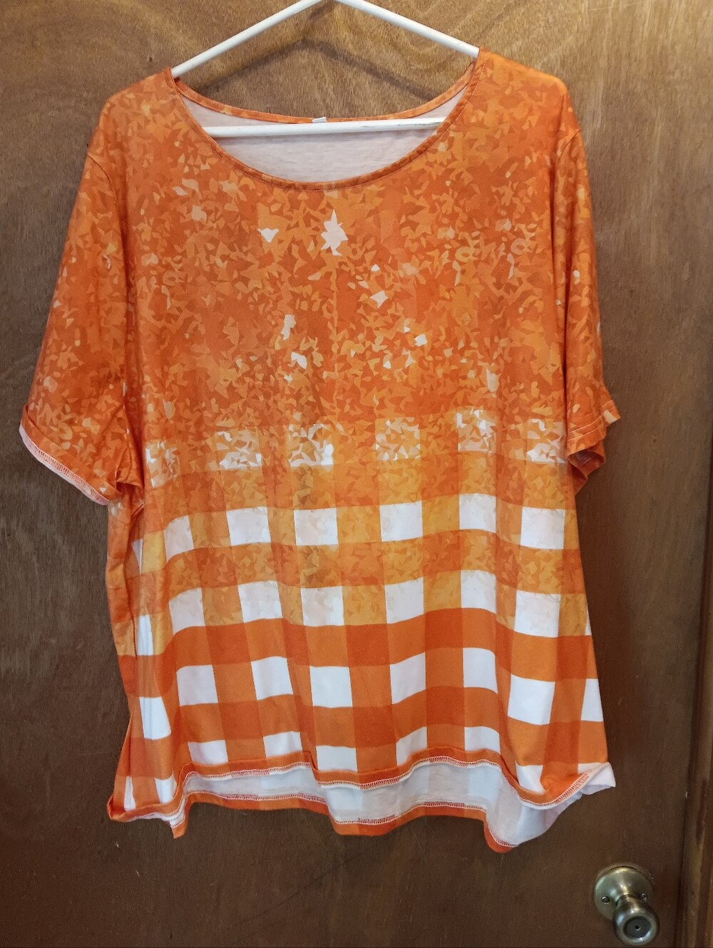 Women's Orange Patterned Short Sleeve Top